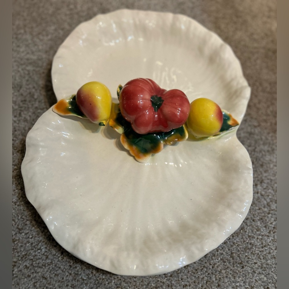 Vintage Ceramic Fruit Design Plate - Cream, Red, Yellow, Made in Italy